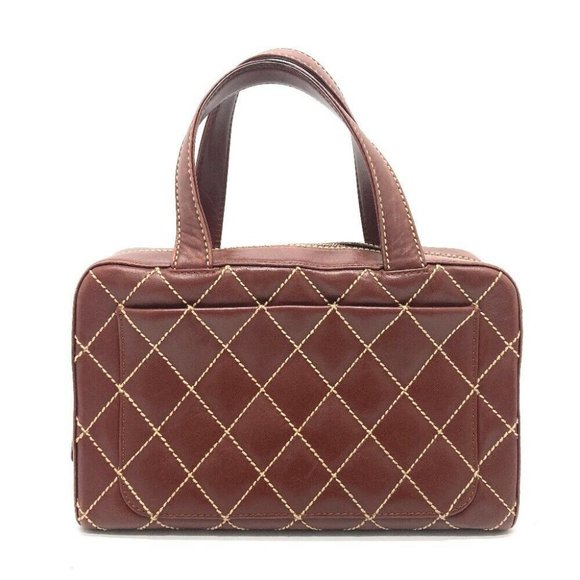 AUTHENTIC CHANEL CC Wild stitch Vintage fashion accessories Hand Bag Leather Bro - Picture 2 of 12